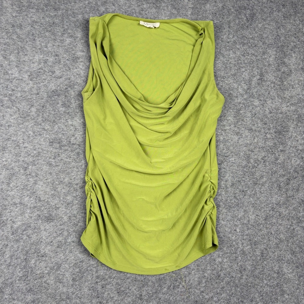 Meraki Tank Top Womens Extra Small Lime Green Cowl Neck Ruched Y2K Preppy